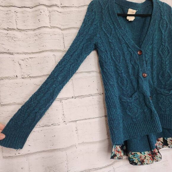 Anthropologie Far Away From Close Knit Cardigan Fisherman Sweater Women Medium - Picture 3 of 10